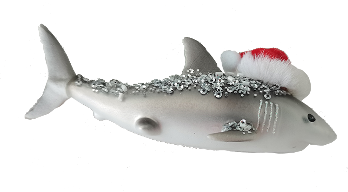 HZZ112: Glass Shark w/ Santa Hat (6pk)