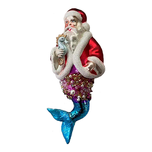 HZZ103: Glass Merman Santa (6pk)