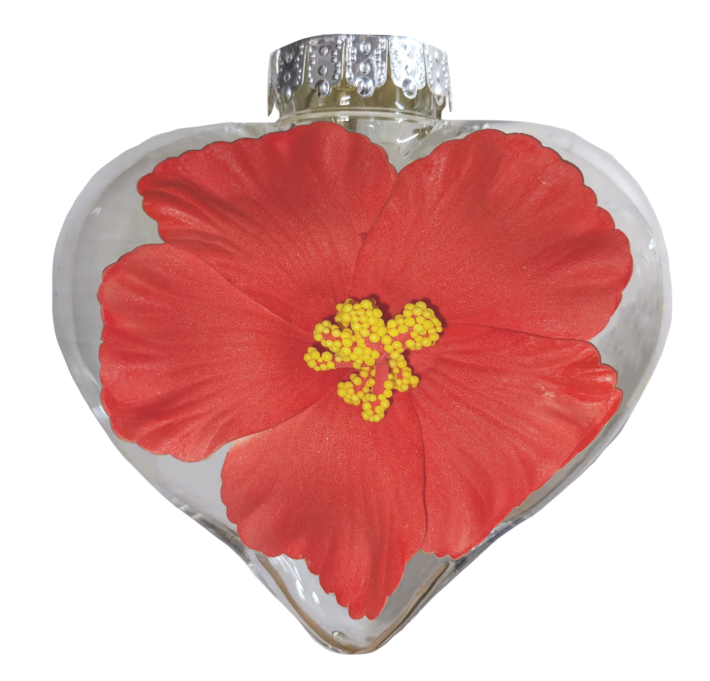 BB101HR: Heart Ornament w/ Red Hibiscus (24pk)