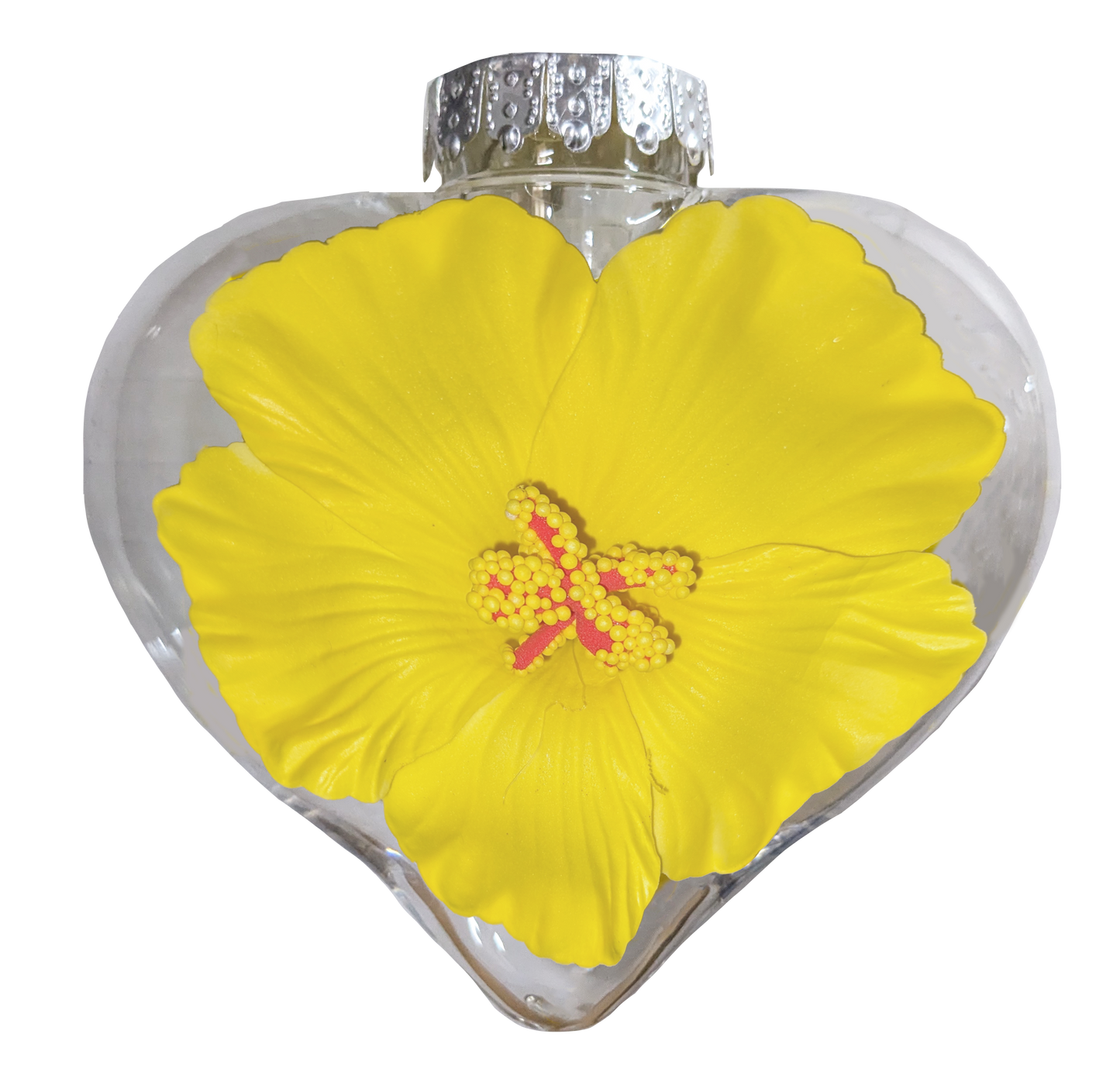 BB101HY: Heart Ornament w/ Yellow Hibiscus (24pk)